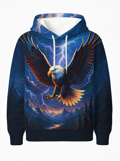 Sweatshirt com Capuz Masculina Cool Eagle Fashion 2025, Edição 3D Impressa, Tendência American Eagle, Sportswear Casual Unissexo para Homem e Criança