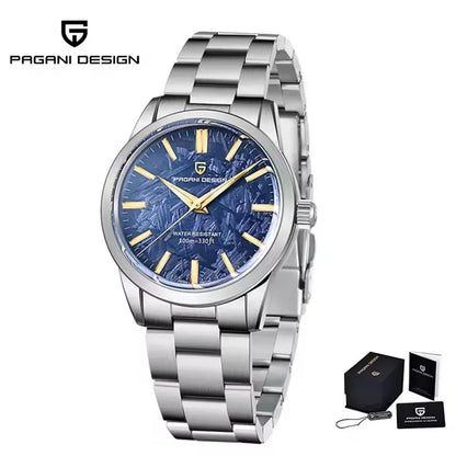 Relógio masculino PAGANI DESIGN 40MM com mostrador de meteorito, quartzo, luxo business, safira, aço inoxidável 316L, resistente à água 100M