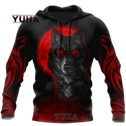 3D-bedruckter Wolf-Hoodie Unisex – cooler Pullover mit Tiergrafik, Sweatshirt für Herren-Streetwear