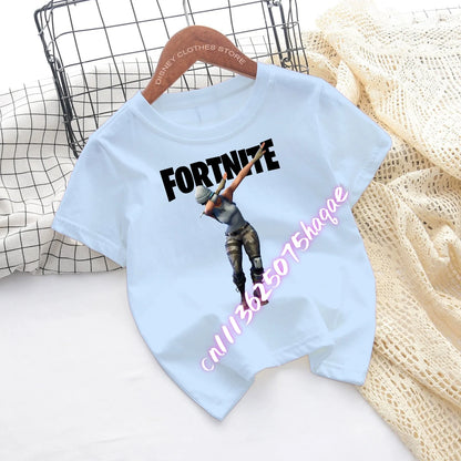 Fortnite-Kinder-T-Shirts mit Cartoon-Spiel-Figuren-Print, Fortress-Night-Tees, kurzärmelige Sommer-Tops für Jungen und Mädchen