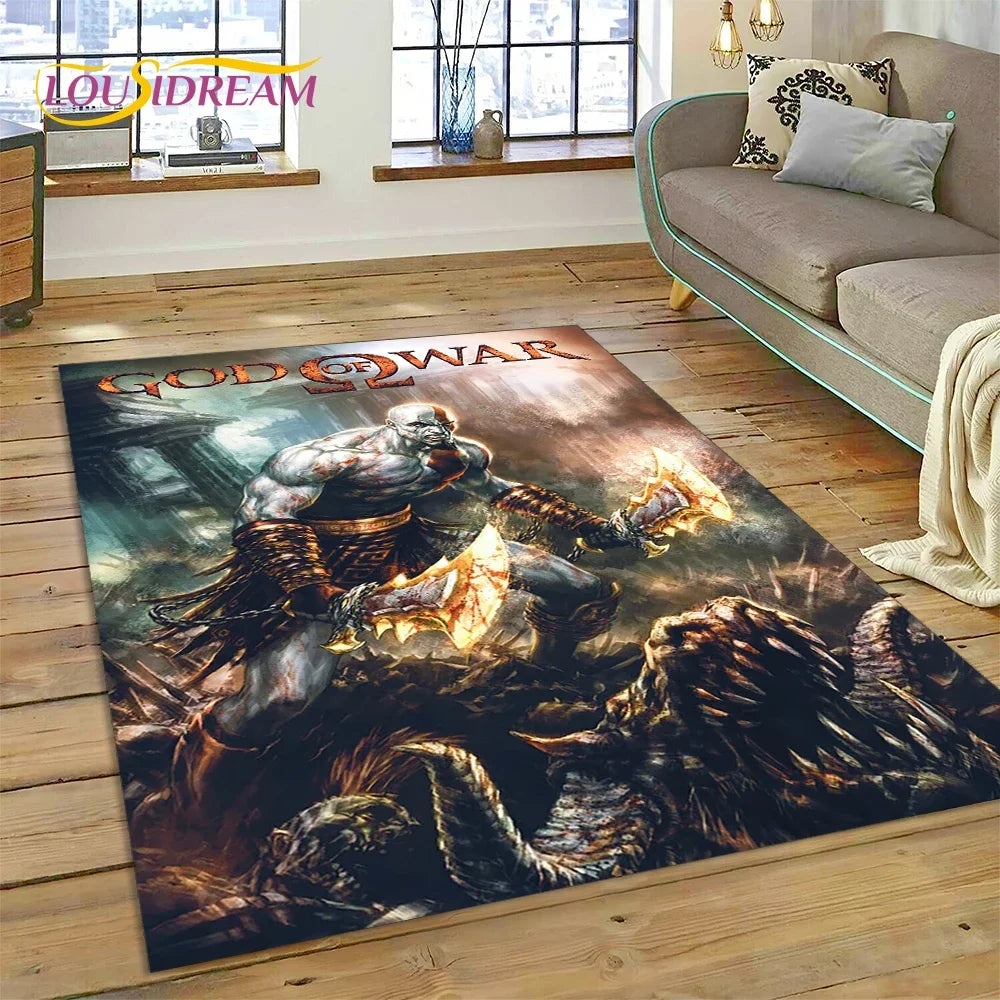 God of War Games Kratos Cartoon 3D Rug Carpet for Living Room Bedroom Home Decor,Floor Mat Non-slip Decoration for Sofa Doormat