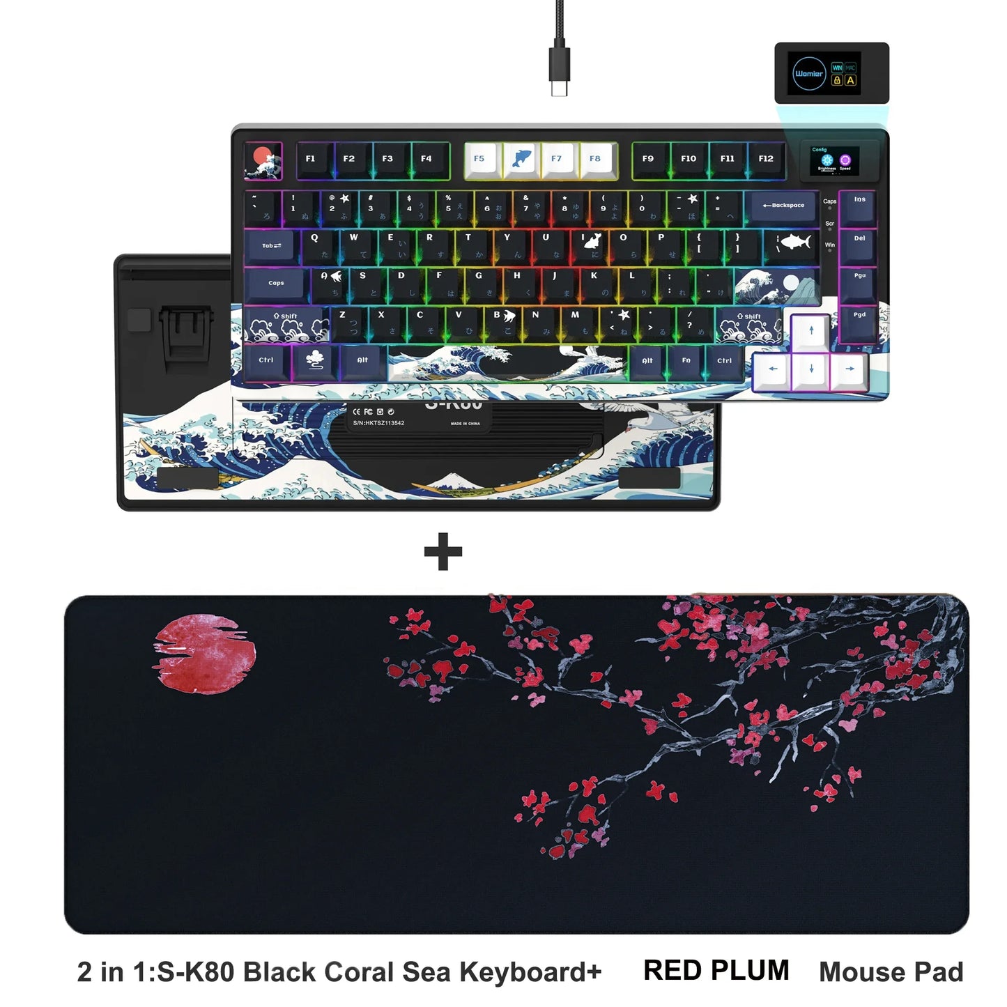 Tastiera gamer Womier S-K80 con display OLED a colori, tastiera meccanica gaming hot-swap con struttura gasket mount, RGB personalizzabile