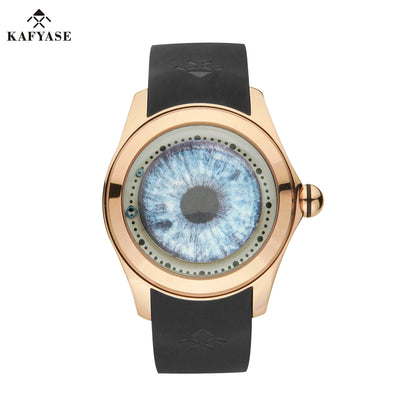KAFYASE Fashion Earth Bubble Rubber Automatic Watches Luxury Men 46mm Mechanical Wristwatches Art Eye Ball Dial Classic Watch