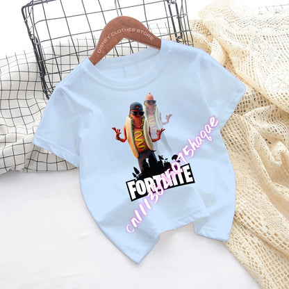 Fortnite-Kinder-T-Shirts mit Cartoon-Spiel-Figuren-Print, Fortress-Night-Tees, kurzärmelige Sommer-Tops für Jungen und Mädchen