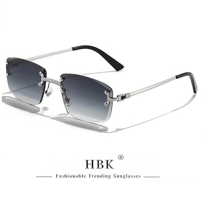 HBK Square Rimless Sunglasses Women TOP Quality Retro Metal Sun Glasses Men Luxury Party Business Gradient Shades 2024