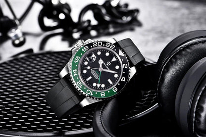 Relógio PAGANI DESIGN 40MM GMT para Homem, Luxo, Safira AR, Mecânico, Luneta em Cerâmica, Automático, 100M à Prova de Água, Relógio para Oferta