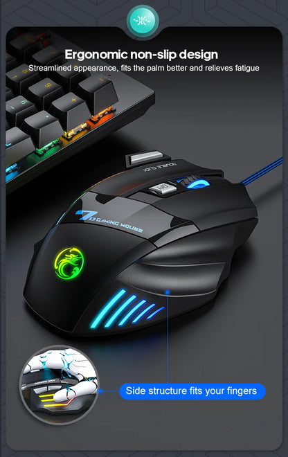 IMICE X7 Optische Gaming-Maus – einstellbare DPI, ergonomisches Anti-Rutsch-Design, farbenfrohe Beleuchtung, geeignet für Desktop-Computer und Laptop