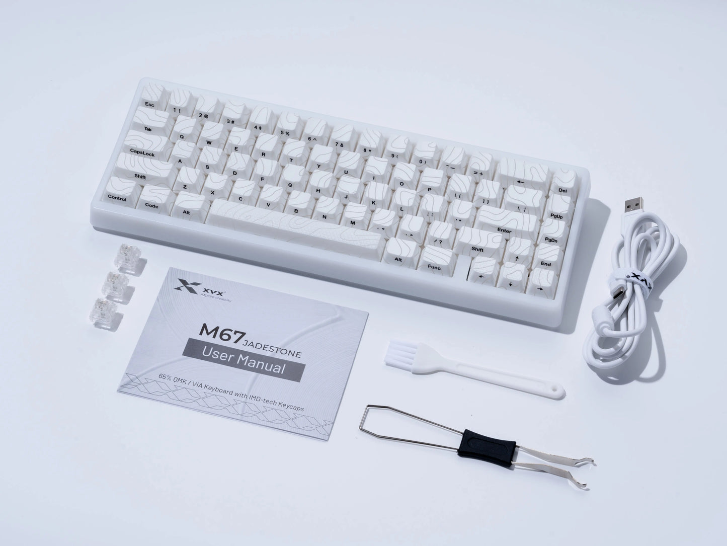 Teclado mecânico XVX M67 JadeStone com teclas IMD-Tech, hot-swappable, gasket, tri-mode, RGB personalizado, sem fios, 65%