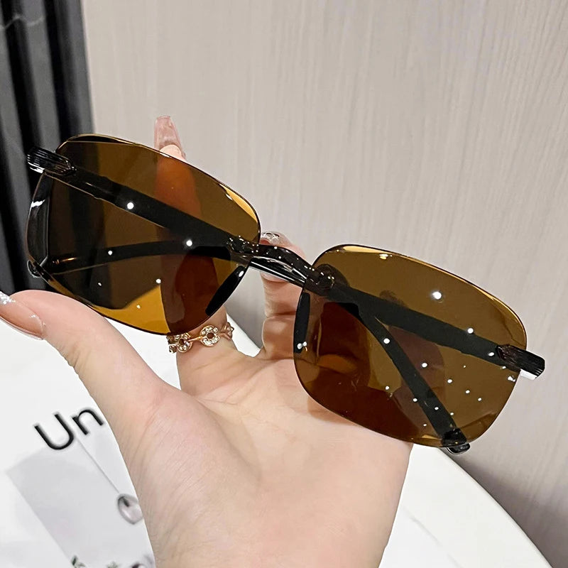 Classic Rimless Sunglasses Men Square Frame Sun Glasses Ultralight Male Driving Eyewear UV400 Goggles Retro Shades Oculos de sol