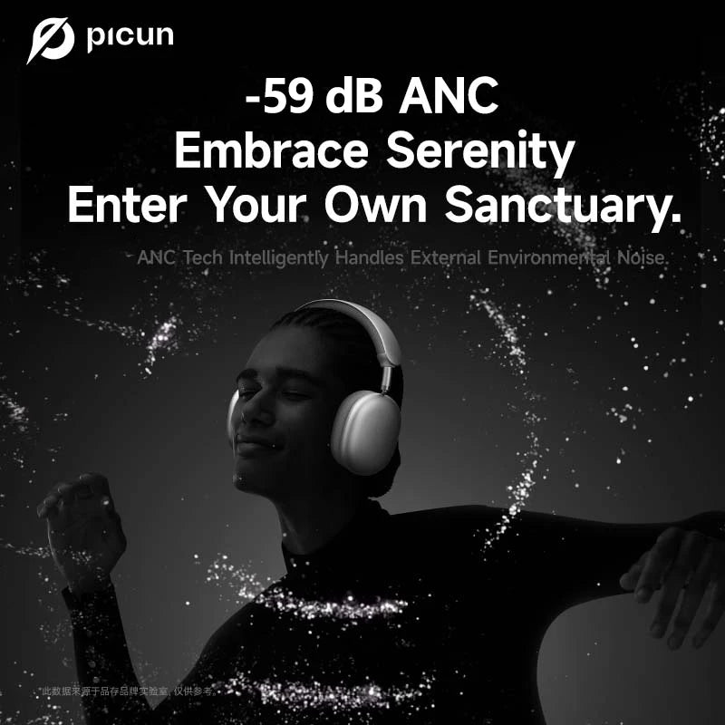 Auscultadores Sem Fios Picun F8MAX ANC com Cancelamento Ativo de Ruído Híbrido de 59dB, Áudio Espacial, Bluetooth 6.0, Over Ear, 180H