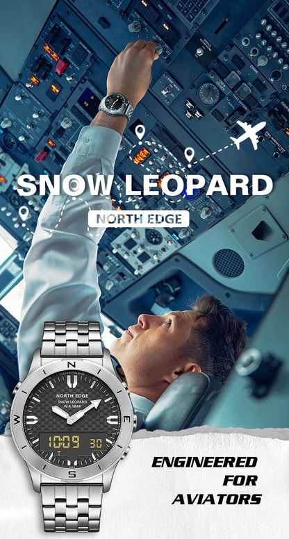 NORTH EDGE digitale Sportuhr für Herren, luxuriöse Business-Uhr für Herren, wasserdicht bis 50M, mit Höhenmesser, Barometer, Kompass und Leuchtanzeige