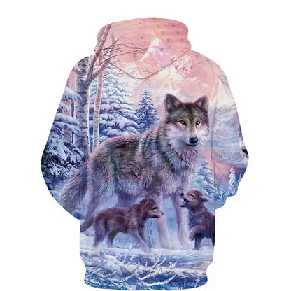 Sweat à capuz com fecho e estampado 3D de lobo, estilo streetwear, para homem/mulher, casaco com capuz unissexo casual hip-hop