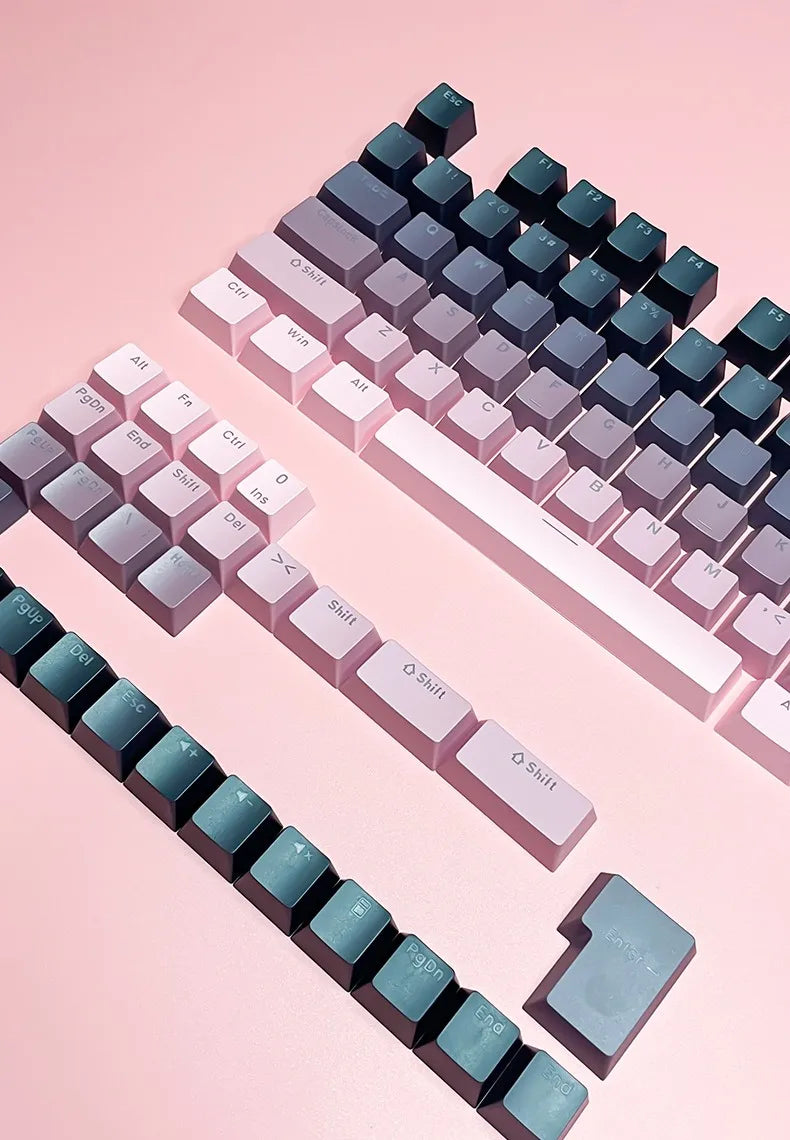 RGB-Gamer-Tastenkappen mit Farbverlauf-Hintergrundbeleuchtung für mechanische Tastaturen mit MX-Switches, OEM-Profil, PBT-Keycaps, Weiß/Blau, ISO-Layout, DIY-Tastenkappen