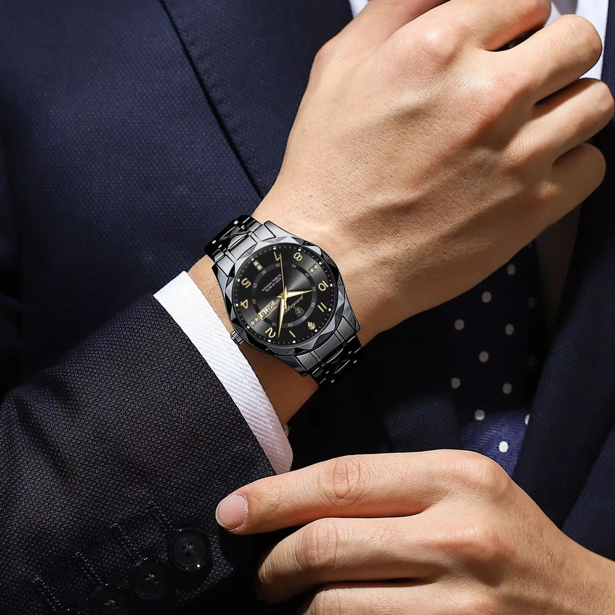 POEDAGAR Fashion Luxury herreur, vandtæt, selvlysende, kvartsur, armbånd i rustfrit stål, dato og ugedag, afslappet stil.