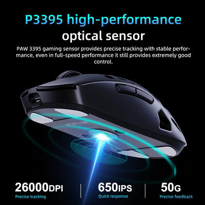 Rato Gaming Sem Fios DAREU Al-mg Tri-mode 8Khz PBT Quick Charge PAW3950 30000 DPI Leve para PC Gamer