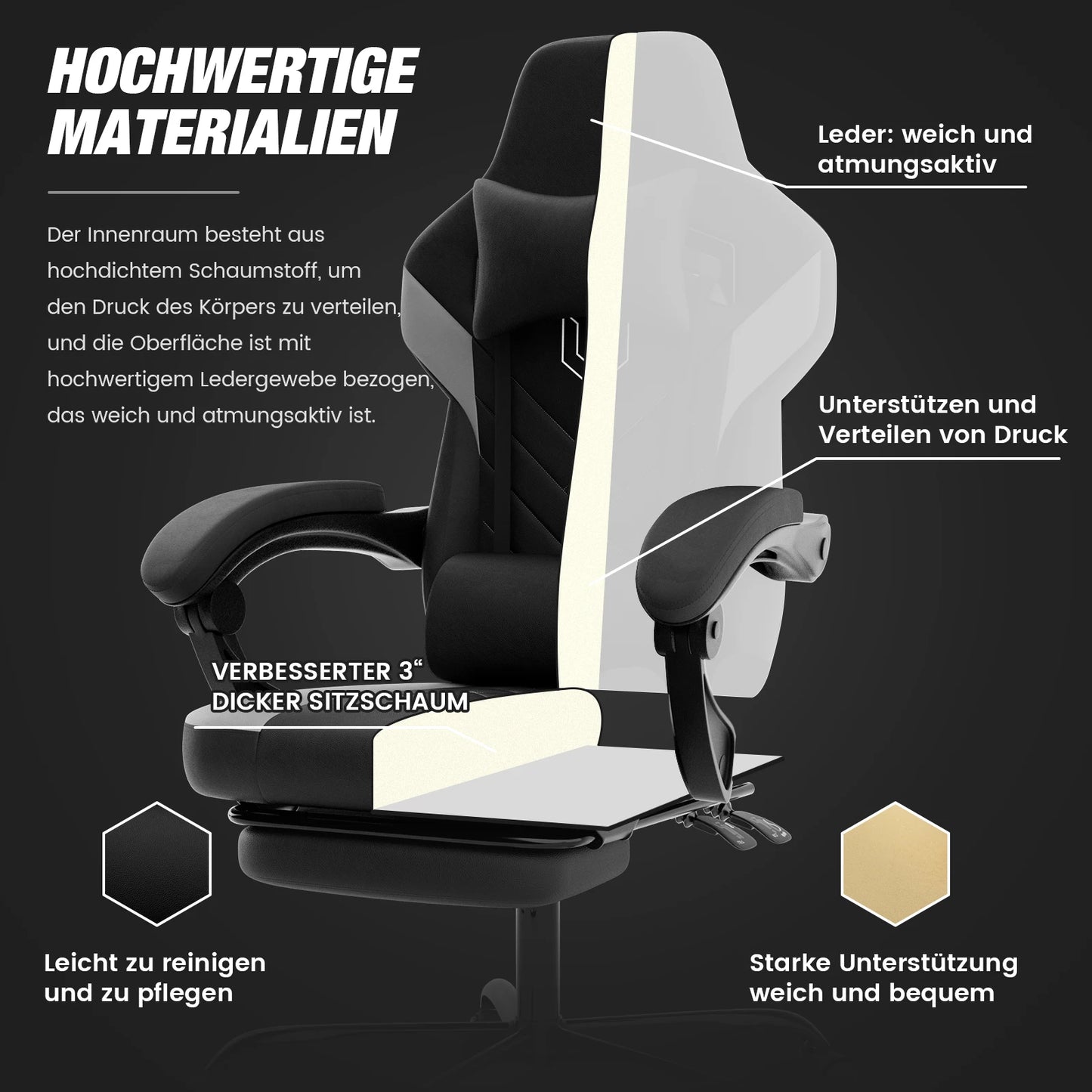 WOTSTA Gaming Chair, Ergonomic Office Chair, Racing Computer Chair, Height-Adjustable Computer Chair with Headrest