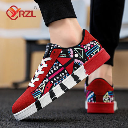 YRZL Sapatilhas de corrida desportivas para homem em lona, estilo geométrico, com atacadores, sapatilhas de casal com estampado graffiti moderno, sapatos de skate para homem