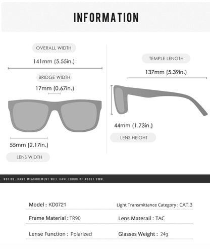 KDEAM Polarized Sunglasses Men Sports Tridimensional Brand Logo TR90 Square Sun Glasses All Black With Zipper Case KD0721