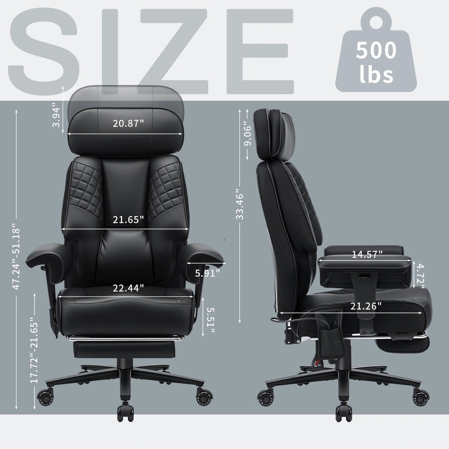 Executive Office Chair with Foot Rest and Waist Lumbar Support, Ergonomic Gaming Chair with Adjustable Height Headrest for Home