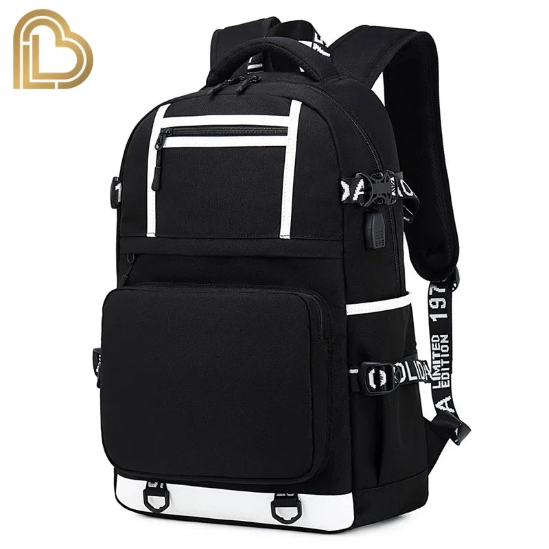 Mochila Yule Trooper F-Fortnited Battle Royale com carregamento USB, figuras anime e compartimento para material escolar para estudantes