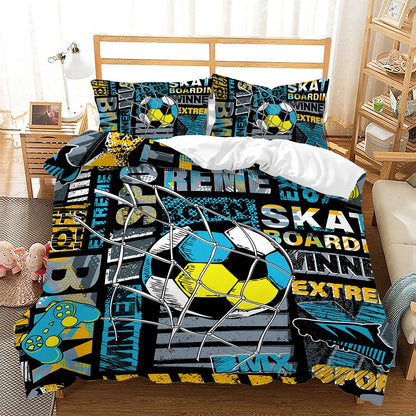 Kinder-Fußball-Bettbezug Queen Size, American-Soccer-Bettwäsche-Set, Sport-Bettdeckenbezug für Jungen, Mädchen und Kinder