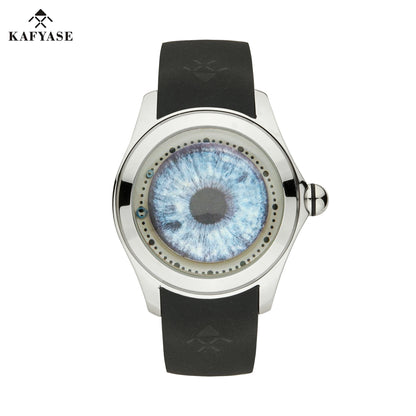 KAFYASE Fashion Earth Bubble Rubber Automatic Watches Luxury Men 46mm Mechanical Wristwatches Art Eye Ball Dial Classic Watch