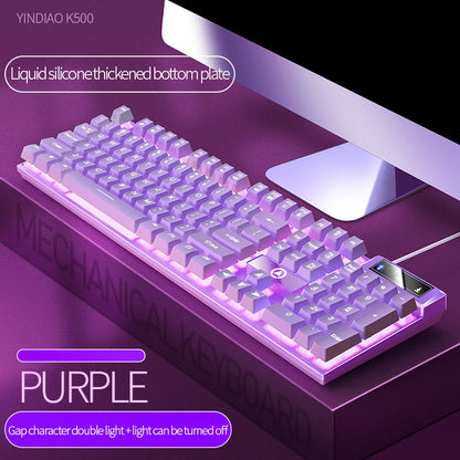 K500 Pink Keyboard Gaming-Tastatur in gemischten Farben mit weiß-rosa Tastenkappen, 104 Tasten, kabelgebunden, für Laptop und PC