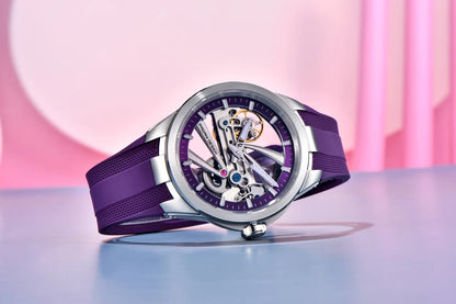 Zegarek męski PAGANI DESIGN – luksusowy model z mechanizmem automatycznym typu „skelet” (z widocznym mechanizmem), wyposażony w tourbillon, szkło szafirowe z powłoką antyrefleksyjną, wodoodporny i luminescencyjny.