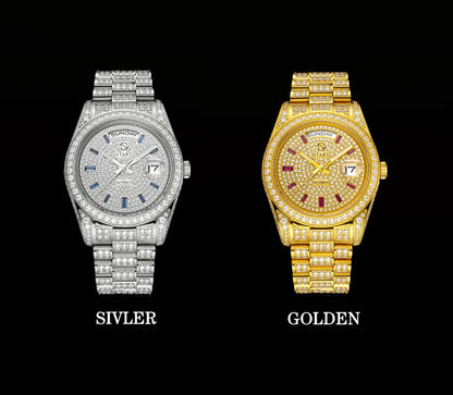 【START】Men's Watch Swiss Automatic Mechanical Movement Diamond Watch Waterproof Date Week Function Golden Watch