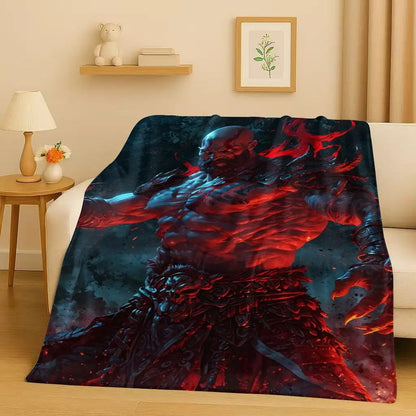 Kratos God of War Game Cartoon Gamer Flannel Blanket,Ultra Soft Warm Plush Throw for Home Bedroom Bed Sofa Cover Picnic Kids