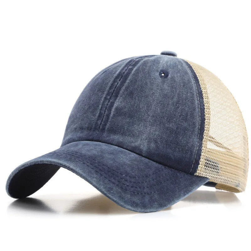 Custom Logo Blank Baseball Cap For Men Summer Breathable Mesh Hat Women Vintage Washed Distressed Trucker Sun Hats