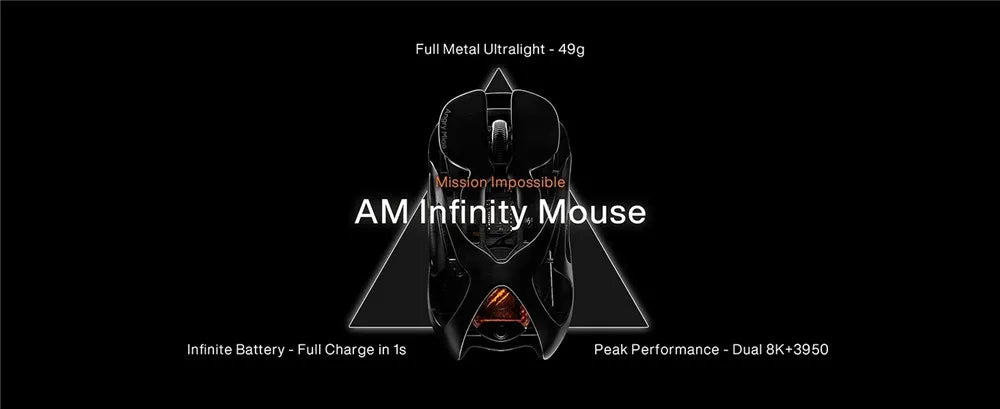 Angry Miao Infinity gaming vezeték nélküli egér, fém, ultrakönnyű, üreges kialakítás, hot-swappable, PAW3950, dupla 8K, vezetékes, tri-mode