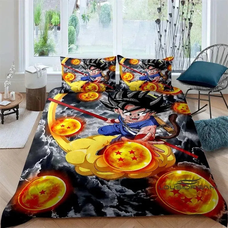 Cartoon/Anime Son Goku Dragon Ball Themed Printed Bedding Set: This soft and comfortable set includes a duvet cover and pillowca