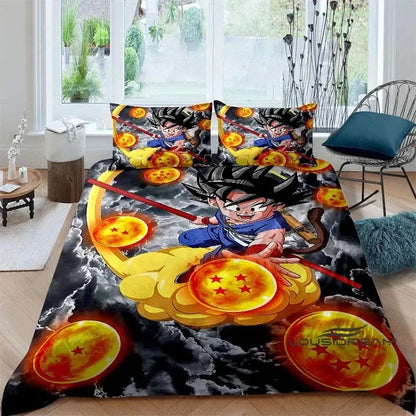 Cartoon/Anime Son Goku Dragon Ball Themed Printed Bedding Set: This soft and comfortable set includes a duvet cover and pillowca