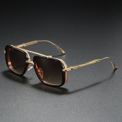 Large Square Sunglasses Men Steampunk Style Metal Pilot Sun Glasses Luxury Designer Brand Eyewear Fashion Shades Double Beam