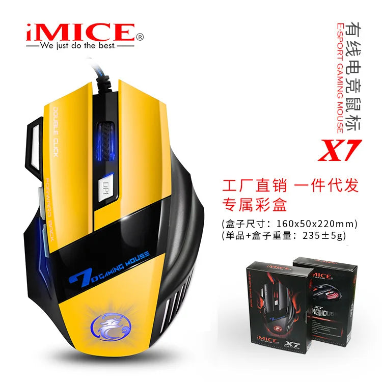 IMICE X7 Optische Gaming-Maus – einstellbare DPI, ergonomisches Anti-Rutsch-Design, farbenfrohe Beleuchtung, geeignet für Desktop-Computer und Laptop