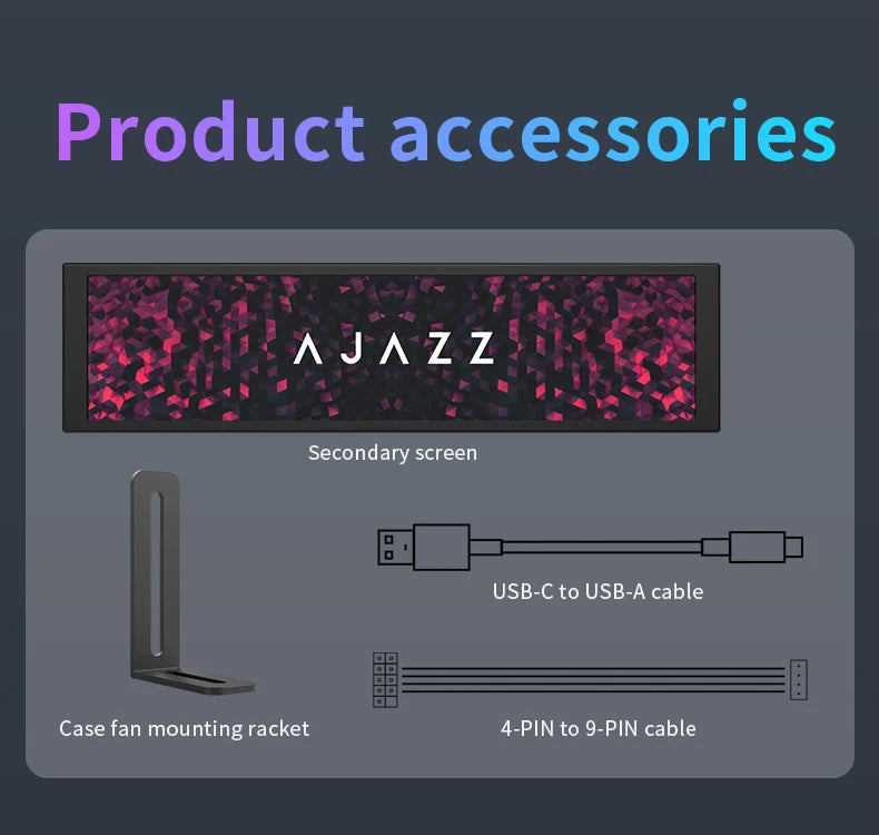 Ajazz AKP02 Aluminum Alloy 9.2-Inch DIY Universal Secondary Screen with Various Customizable Designs Suitable for Windows 7