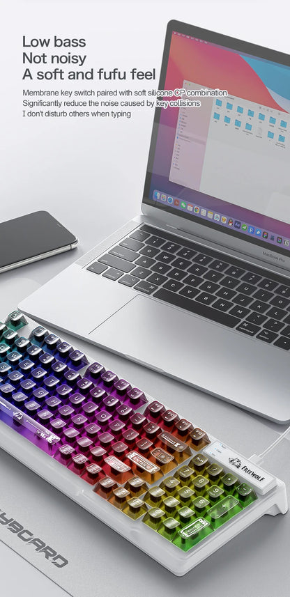 FREEWOLF M95 Kabelgebundene Tastatur mit transparentem RGB-Design, ideal für verschiedene Einsatzbereiche wie Gaming und Büroarbeit