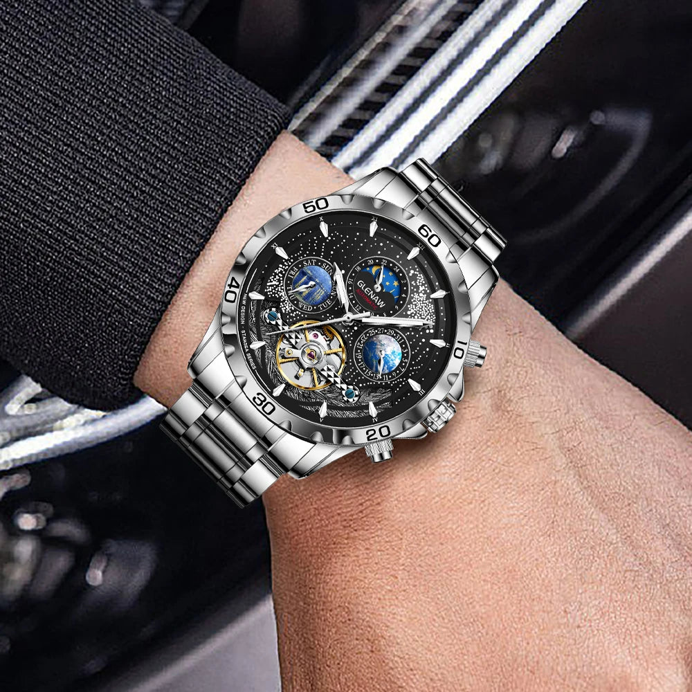 Relojes para hombre GLENAW Design, marca líder de lujo, moda y negocios, reloj automático impermeable para hombre, reloj mecánico para hombre