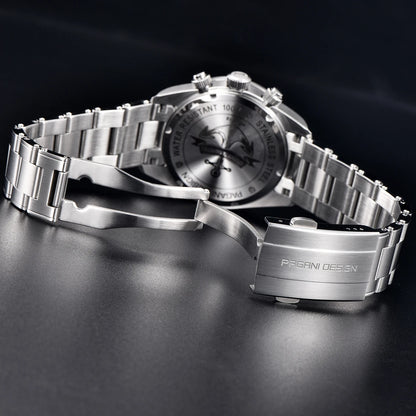 Zegarek męski PAGANI DESIGN „Panda” – luksusowy chronograf kwarcowy, wodoodporny, szkło szafirowe z powłoką antyrefleksyjną, sportowy zegarek z luminescencyjnymi wskaźnikami