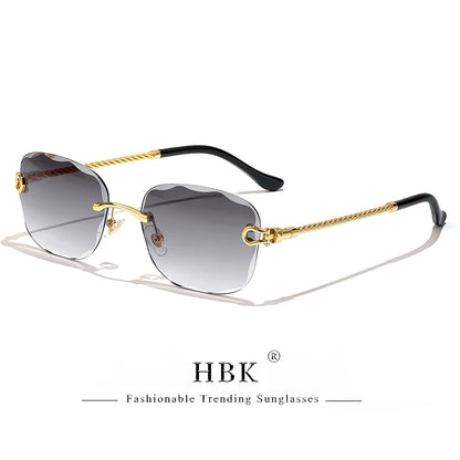 HBK Frameless Metal Sunglasses Men Wave Cutting Sun Glasses for Women Travel Shopping Shades Eyeglass UV400 Summer Style