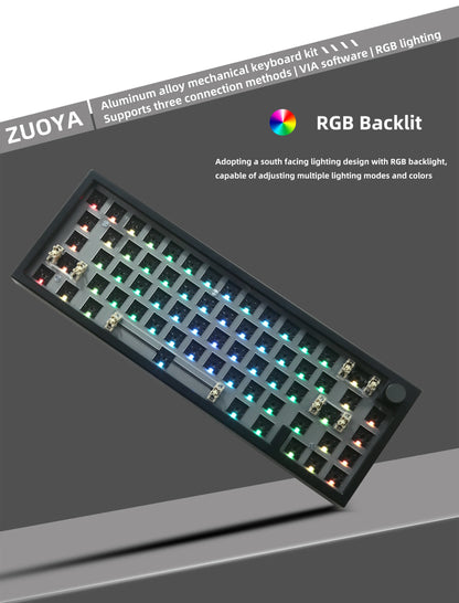 ZUOYA LMK66 3 Mode Mechanical Keyboard Kit Aluminum Wireless Gaming Keyboard 60% Bluetooth 2.4G RGB Hotswap Gasket Structure