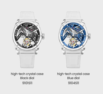 Orologio AGELOCER Limited Edition “Ice Never Melts” con tourbillon in cristallo a spirale libera, orologio meccanico manuale di lusso