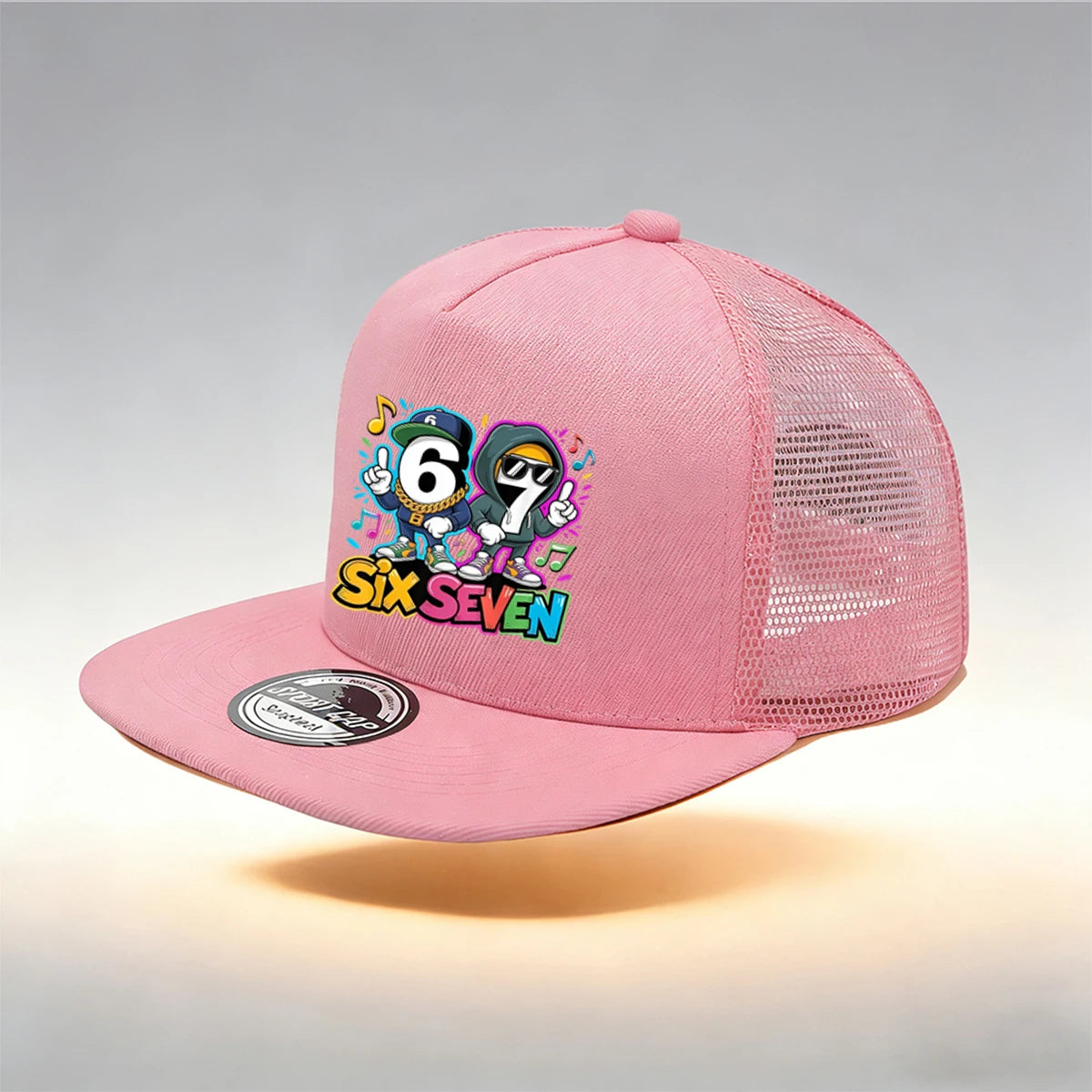 1/2PC Y2KSixSeven flat top truck driver hat, hip-hop cartoon print, breathable mesh, streetwear aesthetic hat