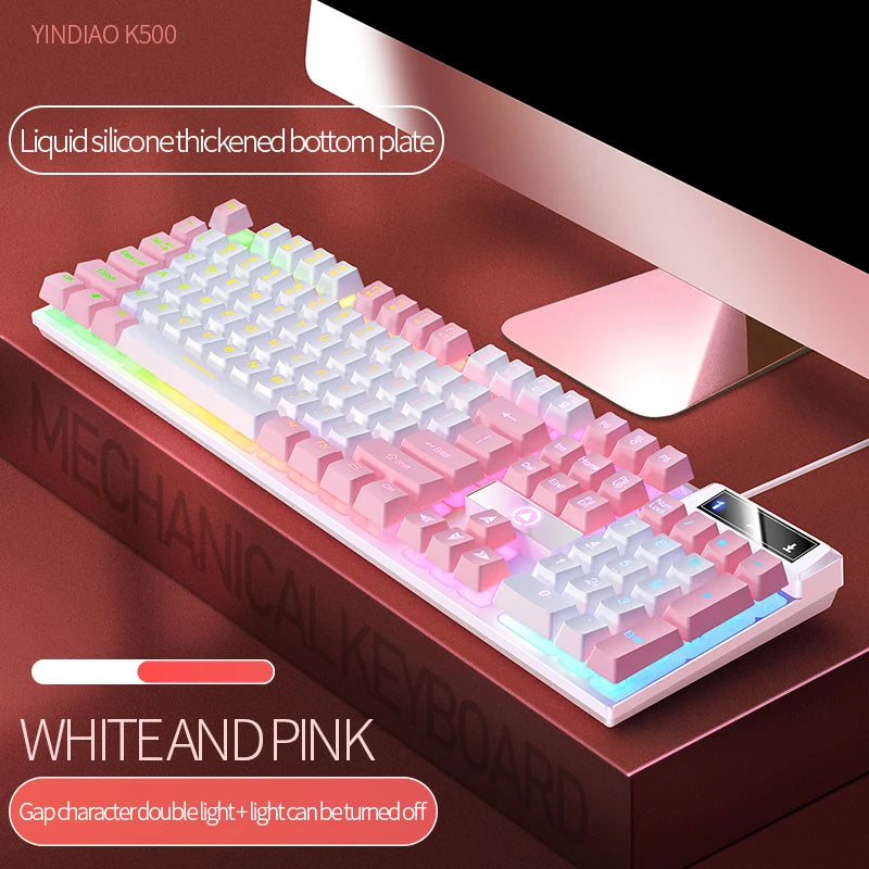 K500 Pink Keyboard – gemischte Farben, weiße und pinke Tastenkappen, 104 Tasten, kabelgebundene Gaming-Tastatur für Laptop und PC