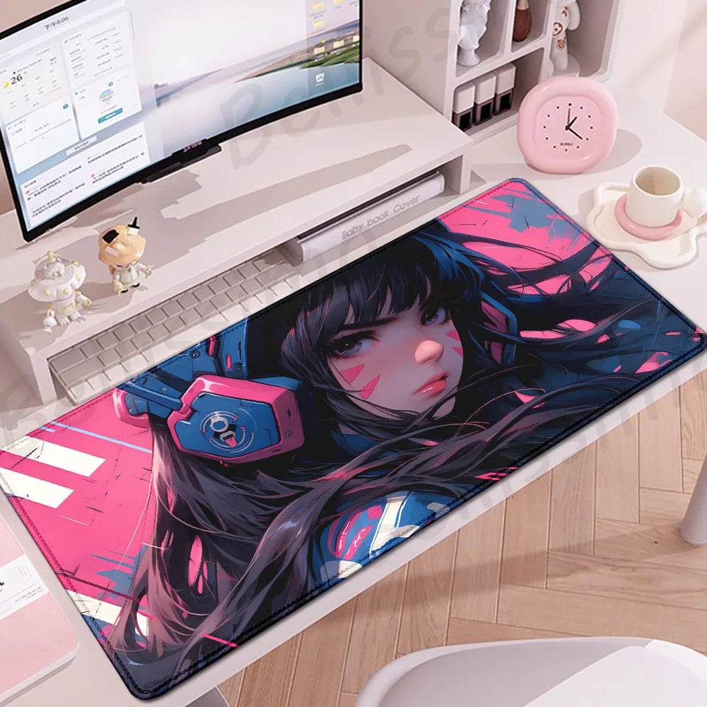 Acessórios Gaming O-Overwatch D-D.va Tapete de Rato Grande para Teclado e Rato, Deskmat XXL Estendido para PC, Tapete Gamer