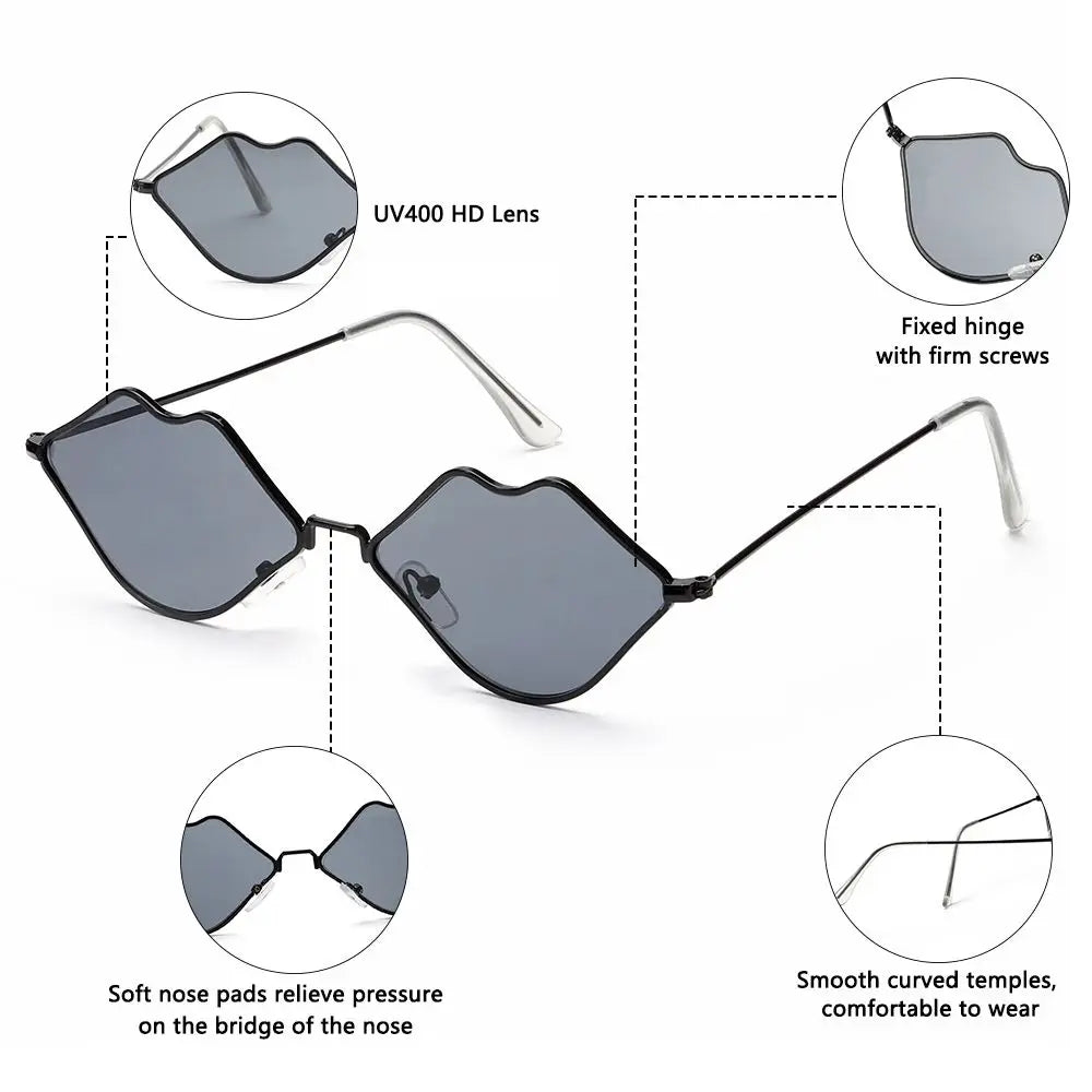 Sexy Red Lips Sunglasses for Men Women Trendy Retro Metal Frame Halloween Party Cosplay Eyewear Fashion Ocean Lens Sun Glasses