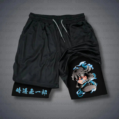 Anime Demon Slayer Gym Shorts Men Quick Dry Pants Double-layer 2-in-1 Shorts Y2K Sportswear Summer 2026 Breathable Streetwear