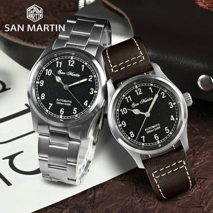 San Martin Simple Men's Watch 37mm Pilot Miyota 8215 Classic Military Explore Automatic Mechanical Watches Waterproof 100m