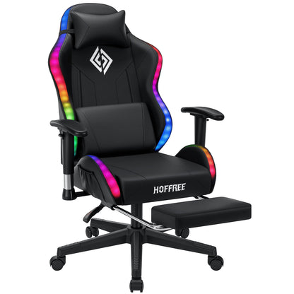 Silla gaming LED para niños de 8-15 años, silla gamer ajustable con iluminación LED, reposapiés y soporte lumbar, silla ergonómica para PC